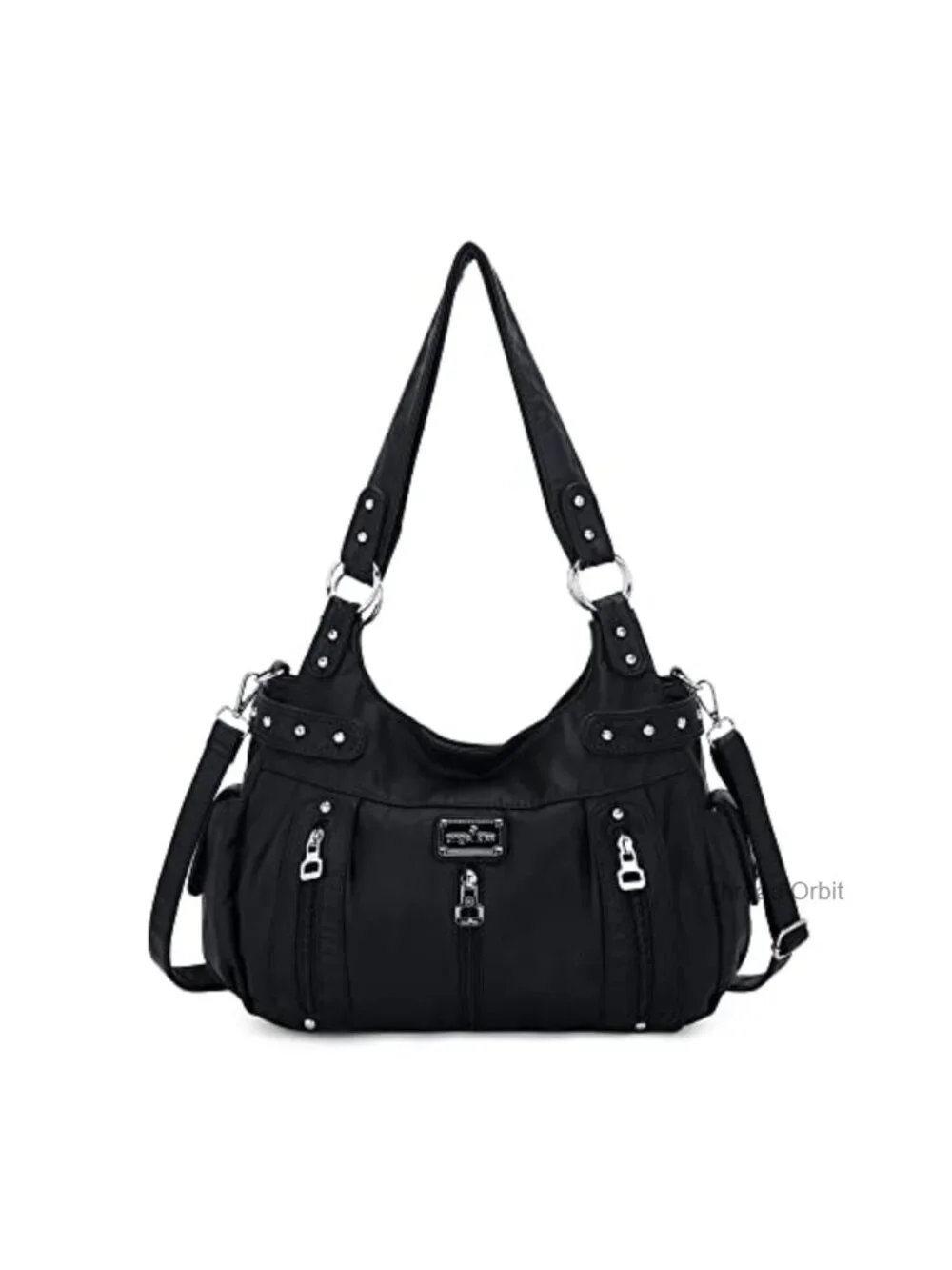 Washed Faux Leather Hobo Satchel Crossbody Handbag with Removable Strap